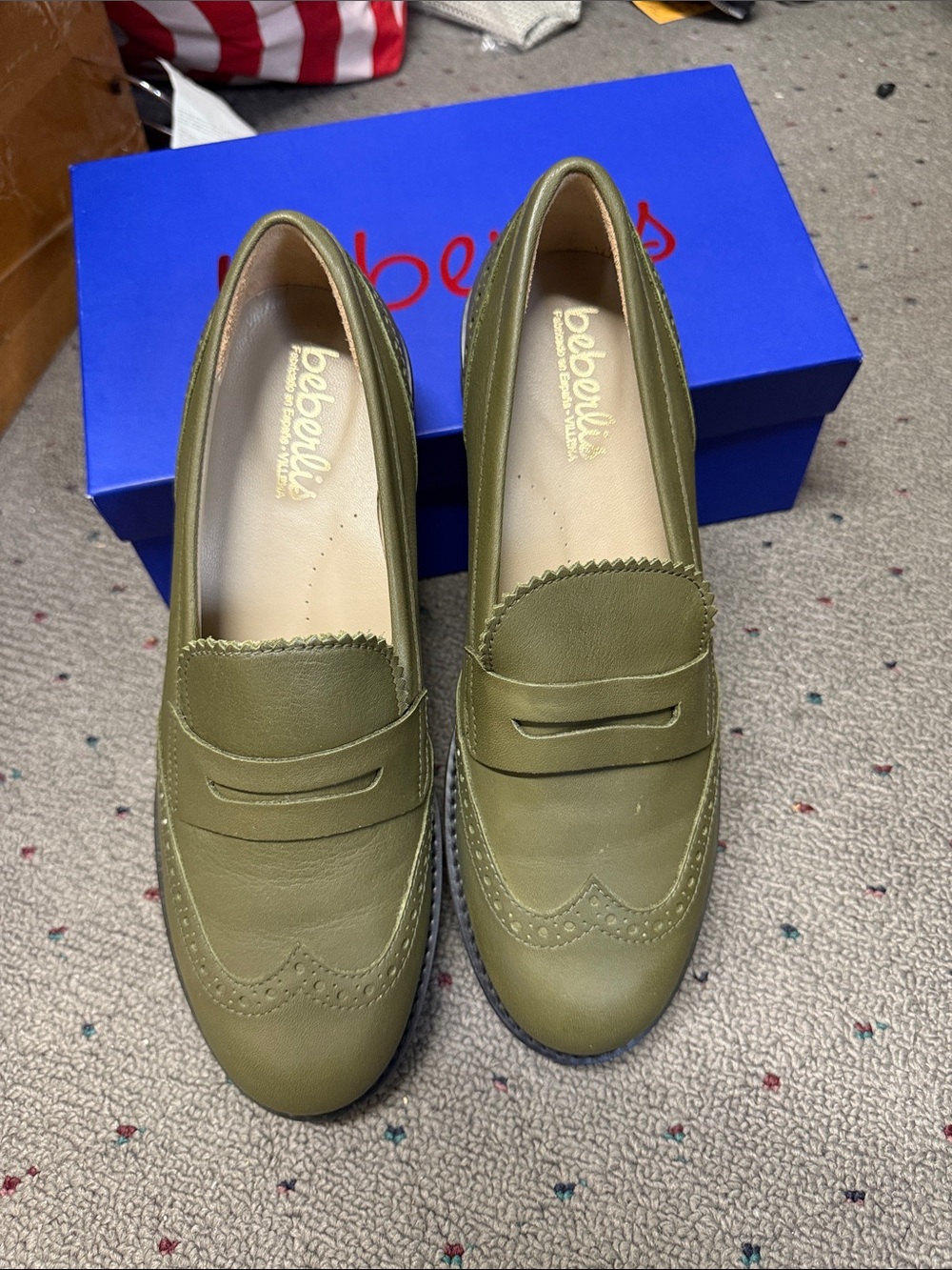 Beberlis Olive Green Penny Loafers Boxed